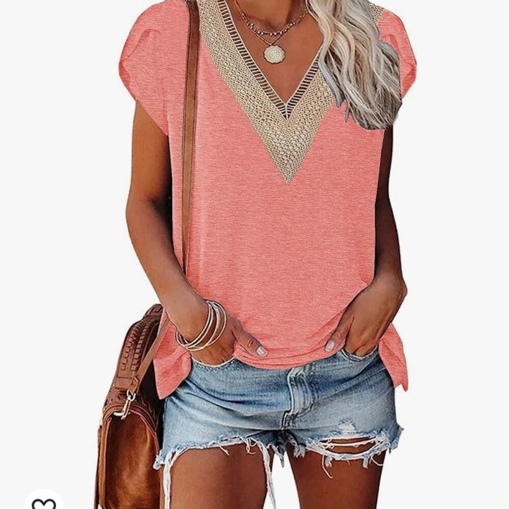 ETCYY Cap Short Sleeve Summer Top Women Tank Tops Solid Color Pink Large New L